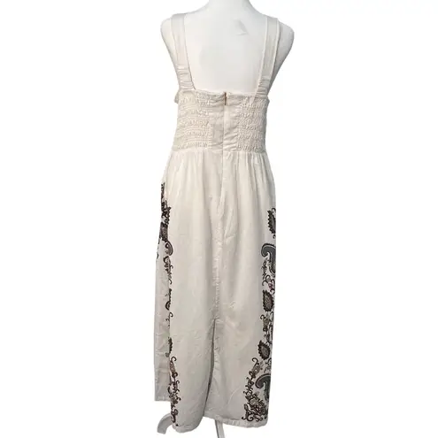 Cleobella Jolene Veneto Paisley Ivory Ankle Midi Linen Dress Boho Indie Cottage