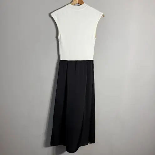 Hugo Boss Ferdola Mixed Media Midi Dress Women's XS Ivory Black Career Chic NWOT