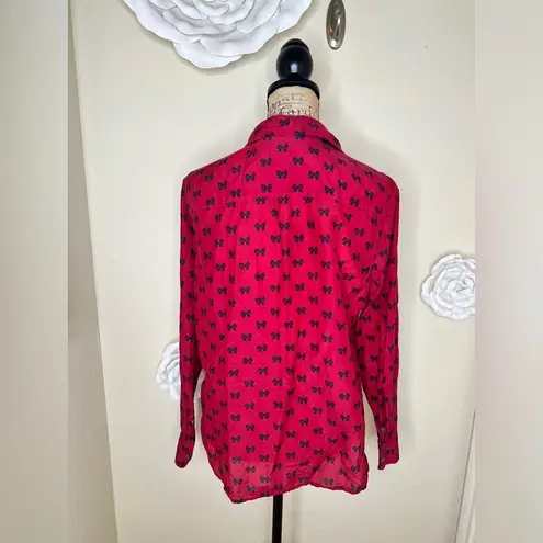 J.Crew NTM: Red & Navy Blue Bow Print Silk Blend Blouse Size 12