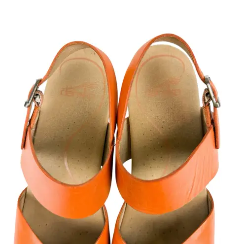 Dansko Thea Clogs Orange Leather Wooden Platform Clog Sandals Size 39/ US 8.5