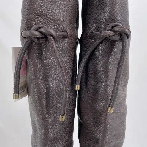 See By Chloe Tall Brown Leather Boots Wool Lined High Heeled Pebbled Size 37.5