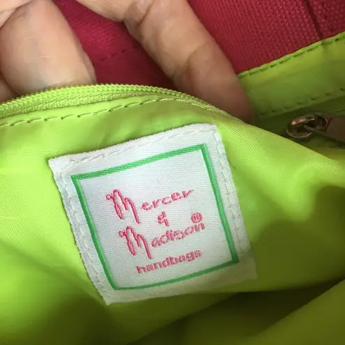 Mercer & Madison Bamboo Handle Mini Bag, Stripes, Polka Dots, Neon Pink, Green Pink