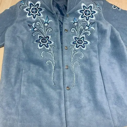 Bob Mackie Fleece Jacket Size 2XL Blue Floral Embroidery