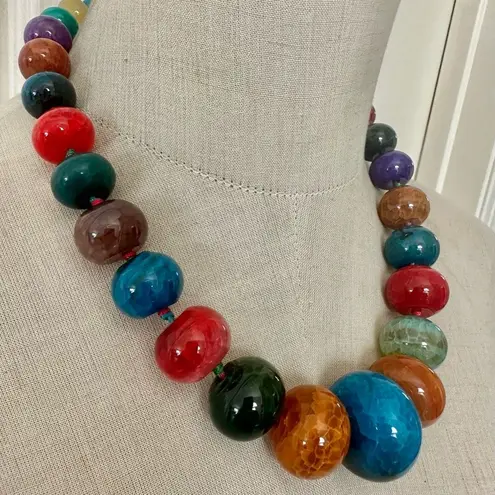 Lucas Lamenth LUC Multicolor Dyed Agate Statement Necklace with Sterling Clasp