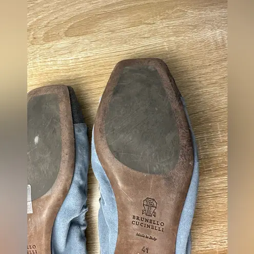 Brunello Cucinelli Suede Monili Cap-Toe Ballerina Flats slate blue Women’s Sz 40