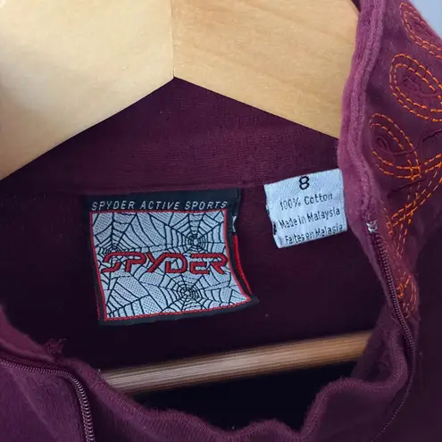 Spyder Red Dark Pullover Women's Sweater Cotton Sz 8 / Medium Embroidered Zip