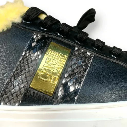 Cavalli Class Black Shearling Lined Mule Sneakers Gold Snakeskin Size 7.5 Cozy