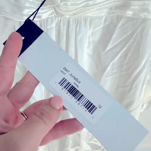 Mac Duggal Ieena for Long Sleeve Ruched Plunging Neck Satin Jumpsuit