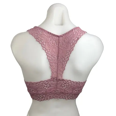 Aerie  Purple Pink Eyelet Floral Lace Crochet Racerback Bralette Bra Top Size S