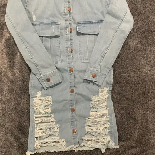 Pretty Little Thing  Super Distressed Denim Shirtdress size 0