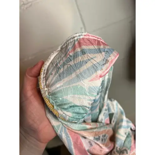 shirt button down short sleeve satin pastel pink green shoulder pads Size XL