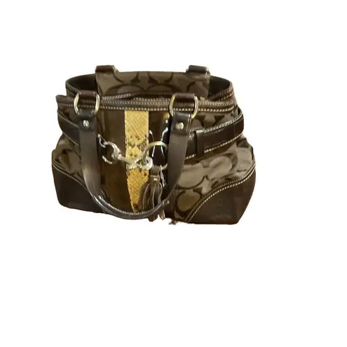 Coach  Limited Edition Brown Logo Canvas Leather Shoulder Bag Tassel Gold Accents - Image 3