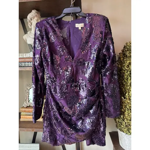 Torn By Ronny Kobo Linda Sequin Mini Dress Deep Aubergine Purples Size Medium