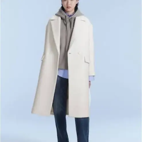 ZARA  Cotton Wool Blend Cream Oyster Ecru Trench Long Coat - Image 5