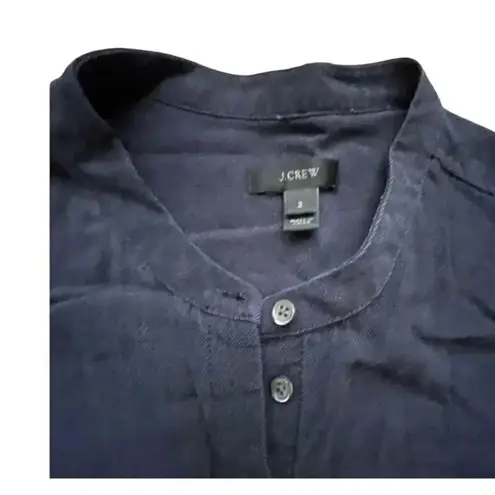 J Crew Women Navy Drapery Oxford Jumpsuit Long Sleeve Elastic Waist SZ 2 Blue