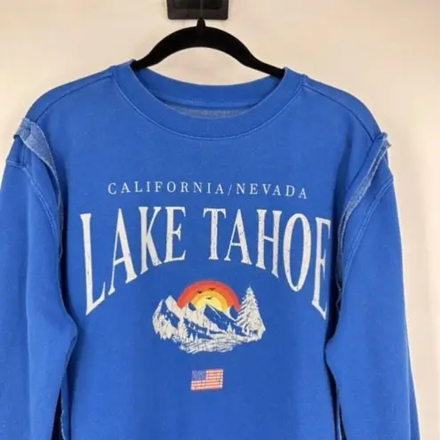 Goodie Two Sleeves Royal Blue Oversized Lake Tahoe Raw Seam Sweatshirt Medium