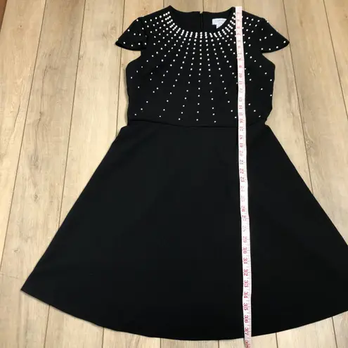Carmen Marc Valvo Black Embellished Cap Sleeve Fit Flare Dress Size 8