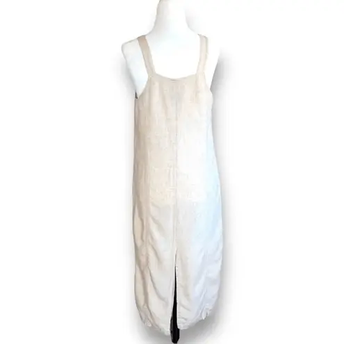Vintage 90s Petites Linen Blend Beige Midi Dress Pinafore Overall Lightweight Tan Size undefined