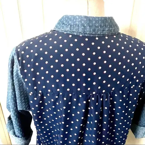 Solitaire blue polka dot long sleeved button down shirt
