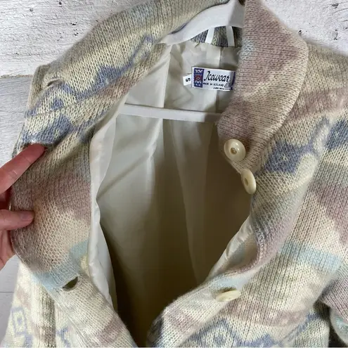 Vintage Icewear Wool Coat Pastel Aztec Southwestern Made in Iceland size small Tan