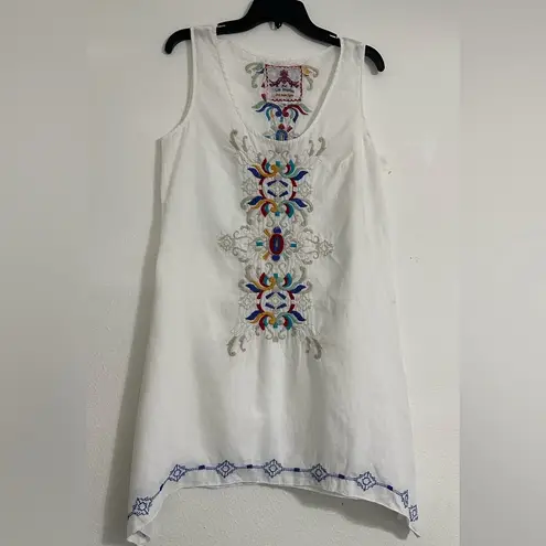 Johnny Was Asymmetrical Blue and White Embroidered Sleeveless Tunic Size M - Image 2