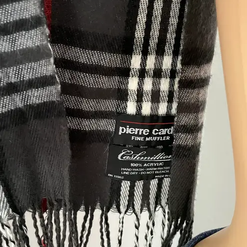 Pierre Cardin Cashmillion Plaid Scarf Black White Gray Red With Fringe