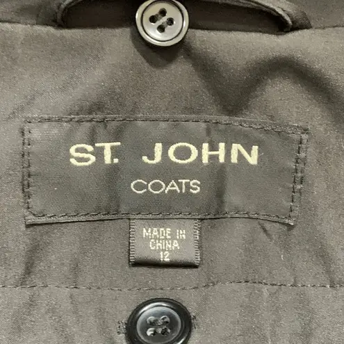 St. John Black Long Coat Removable Real Fox Fur Collar Luxe Winter Elegance 12