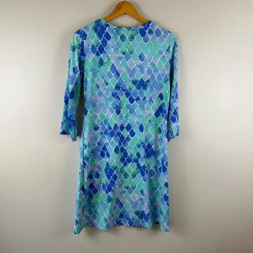 IBKUL Cooling Mermaid Scale Patterned 3/4 Sleeve Golf Active Mini Dress Size M Blue Size M