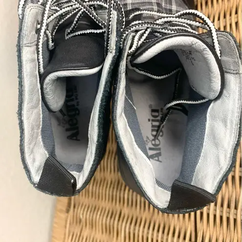 Alegria Kylie Night Boots Black and Gray Plaid Panel Lace Up Boots Size 37