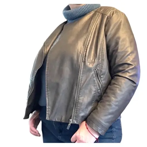 Bernardo Women's Gray Faux Leather Moto Jacket Zipper Pockets Size 1X Fits XL 14