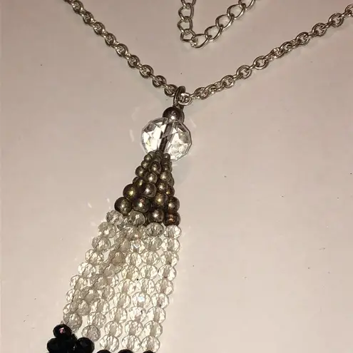 Elegant Black and Silver Tone Boho Fringe Tassel Beaded Necklace