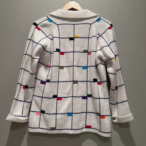 Unbranded Vtg White Rainbow Block White Cardigan Sweater Sz Medium Golf Preppy