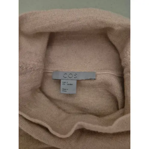 COS Women's Sweater Wool Silk Blend Blush Pink Tunic Top Mock Neck 3/4 Sleeve