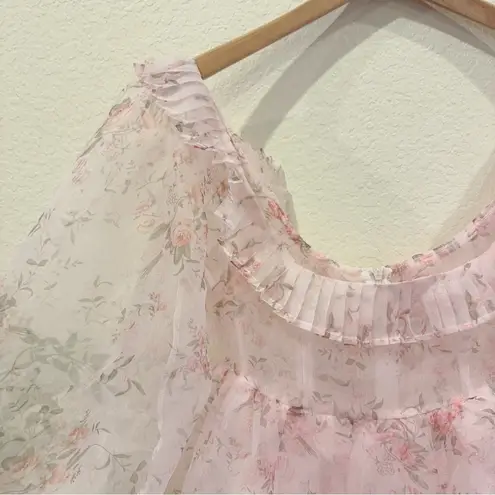 J.ING Jing Pink Floral Organza Dreamy Tunic Blouse Top Size Small NWT