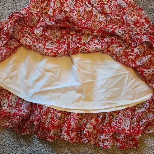 Dear John Size Large Tiered Dress Ruffle Shimmer Paisley Sleeveless Red