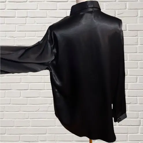 Vintage Panhandle Slim Black Western Shirt Floral Satin Yoke USA Made Size Large