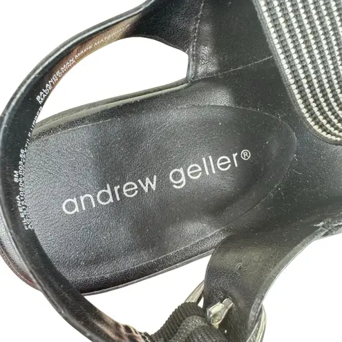 Andrew Geller Fileena Black Open Toe Strappy Heeled Wedge Sandals Size 8
