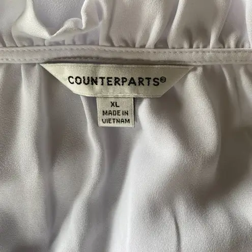 Counterparts women's size XL long sleeve white blouse ruffle neckline front tie