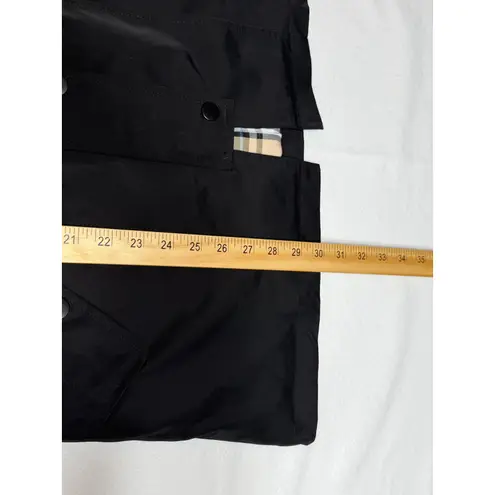 Saphirose Black Hooded Trench Coat Drawstring Waist Plaid Lined Size S