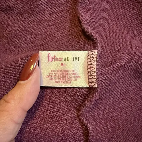 Flirtitude Active Hoodie M/L Burgundy Velour Sweatshirt Pullover Long Sleeve Gym