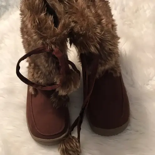 Vintage Fubu Boots Woman’s Size 10 Brown leather and faux fur 90’s Y2K