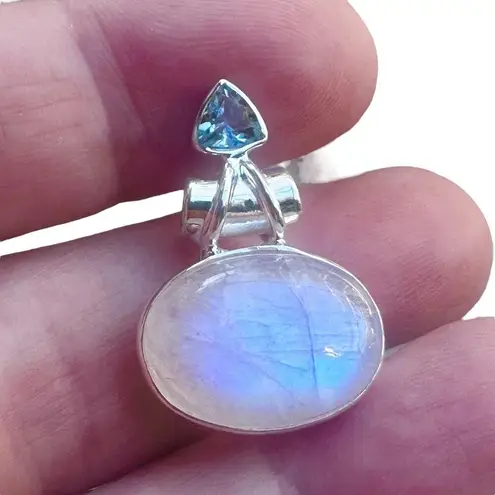 Natural Rainbow Moonstone & Topaz 925 Silver Pendant