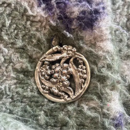 DUFFEL Made in America Long Sleeve Hooded Button Up Grape Print Sweater Small Purple