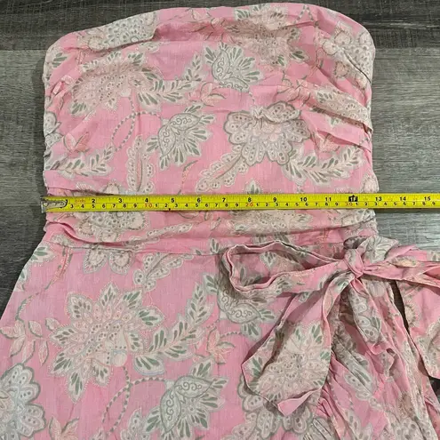 Olivaceous  pink paisley ruffle strapless romper - Image 7