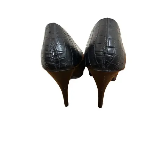 Women's Allure Size 8.5M Stiletto Peep Toe Heels Platform Crocodile Embossed Black