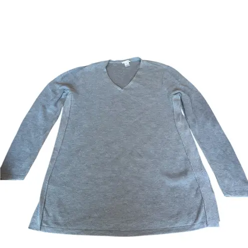 J Jill Gray Silk Wool Blend Oversized V Neck Tunic Sweater Women’s M in EUC Size M