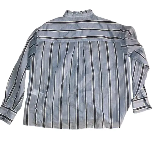 Reiss Avera NWOT Semi-Sheer Metallic Striped Blue Button Down Shirt-size 8