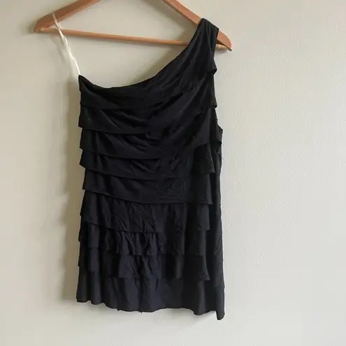 Anthropologie  BAILEY 44 ONE SHOULDER RUFFLE‎ TIERED BLACK TOP BLOUSE WOMENS SZ M