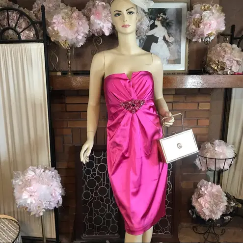 David Meister PINK STRAPLESS BEADED COCKTAIL DRESS (10)