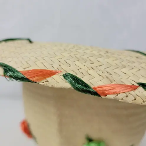 Raffia Floral Embellished Flat Brim Summer Sun Hat Cream Straw Multicolor